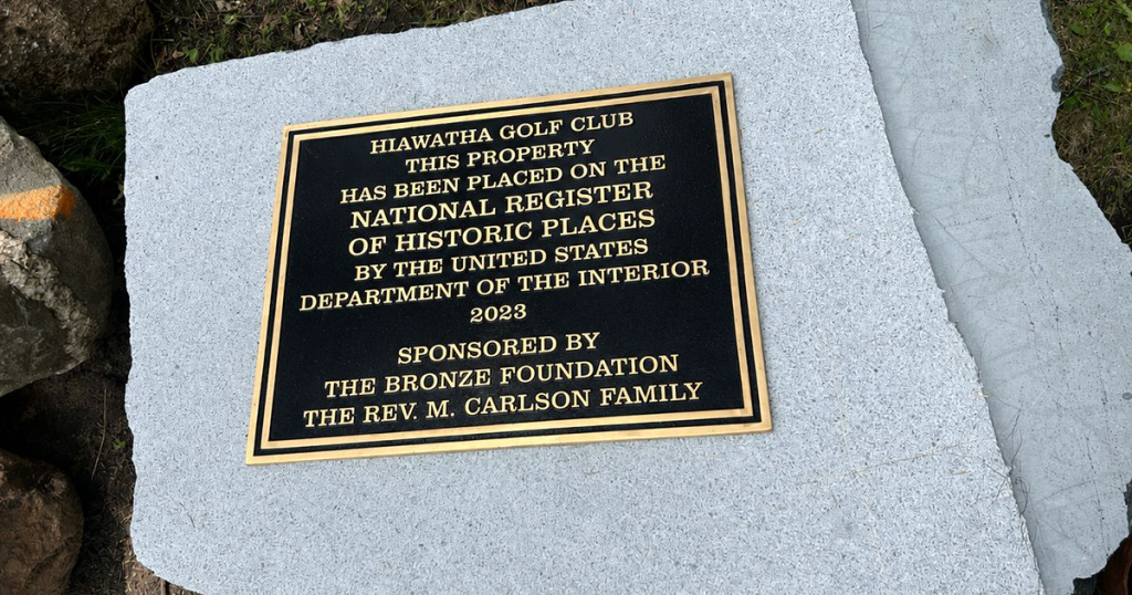 National Register of Historic Places plaque at Hiawatha Golf Club featured in the MPLS Page article “Open Letter to Commissioner Carvajal Moran: Hiawatha Is a Social-Justice Test.”